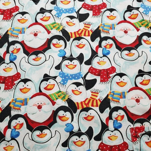 MNJ V-Neck Scrub Top Santa Claus with Penguins Holiday Theme Print 2 Pckts Sz XL - Picture 5 of 10